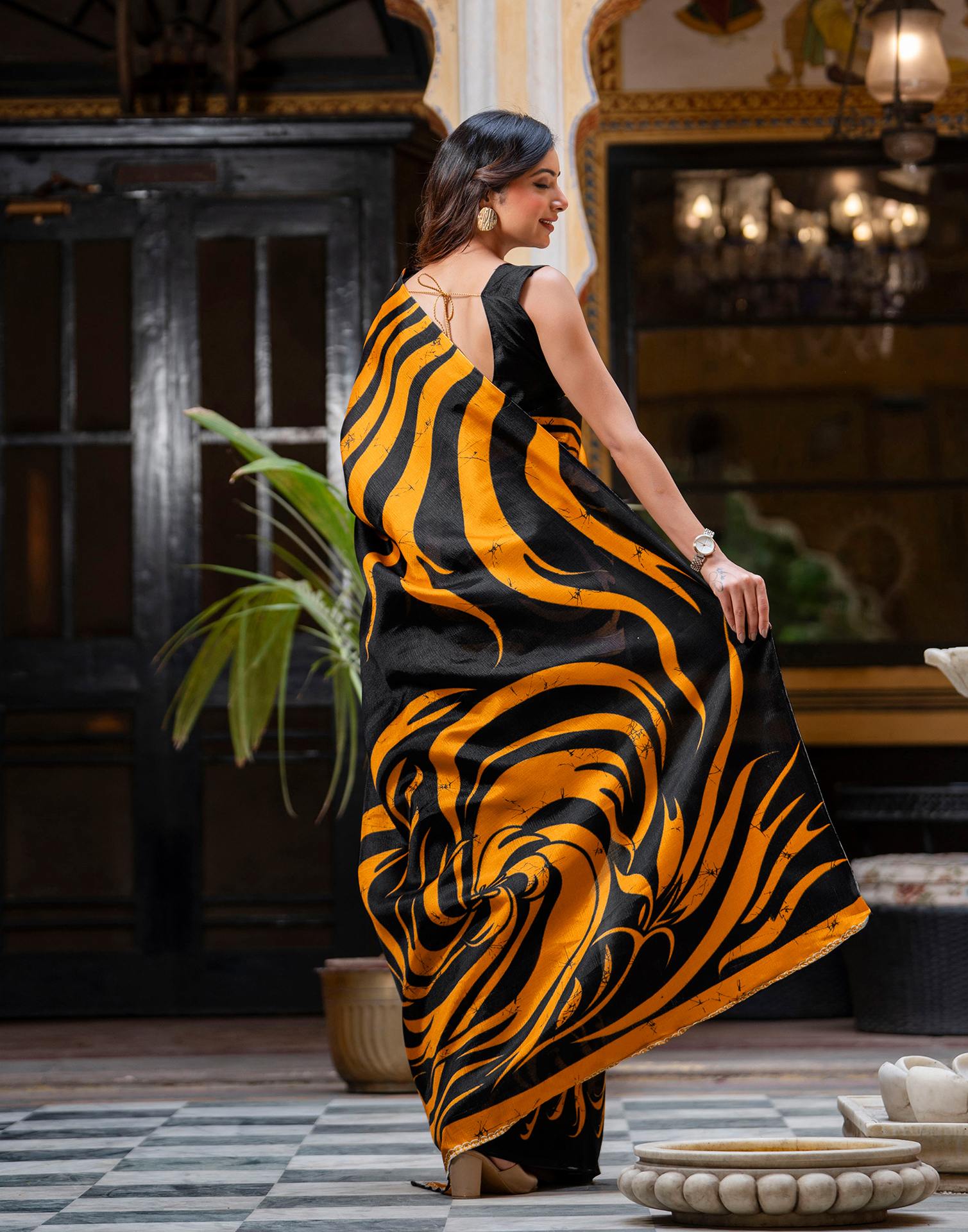 Black Khadi Printed Saree