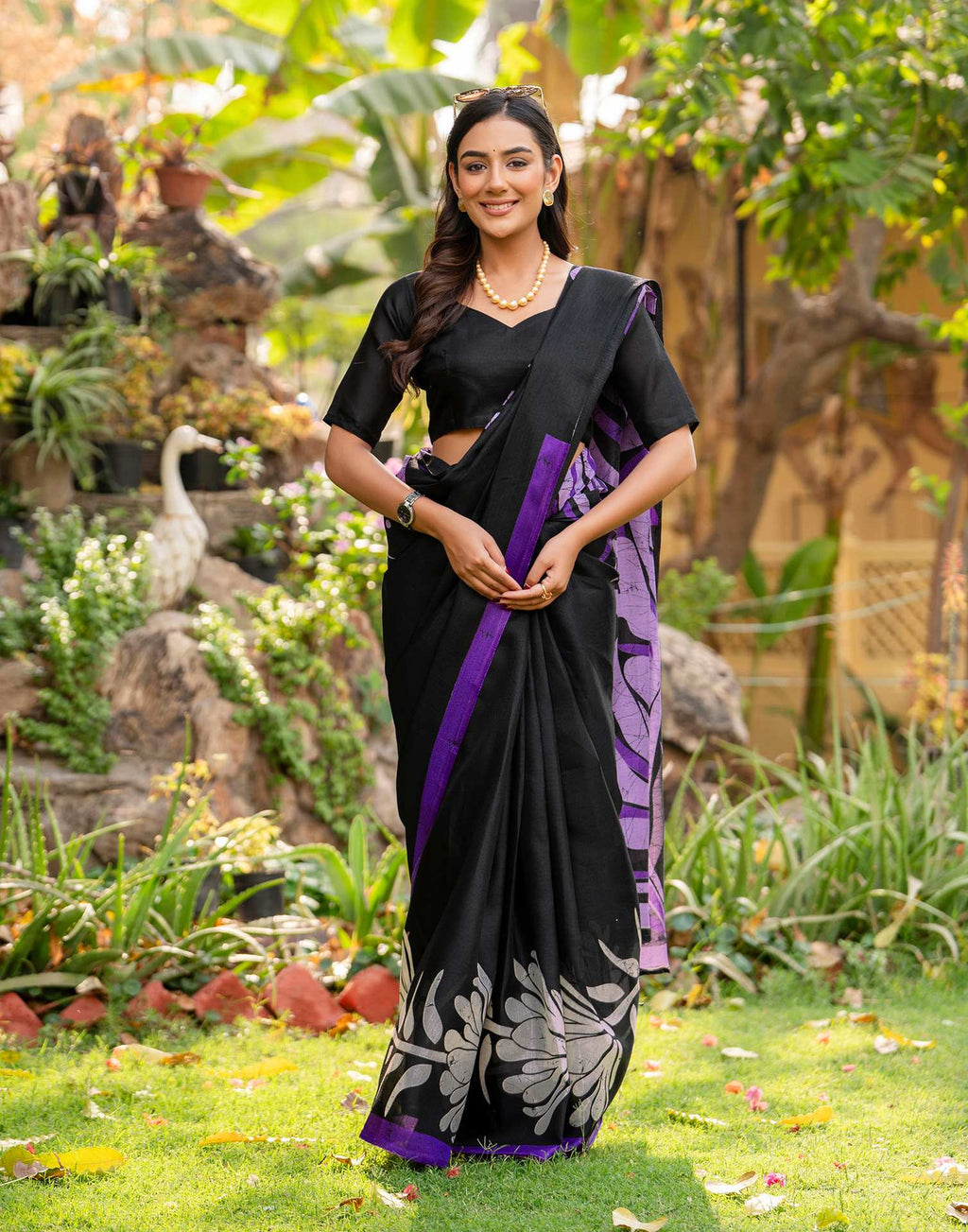 Black Khadi Printed Saree