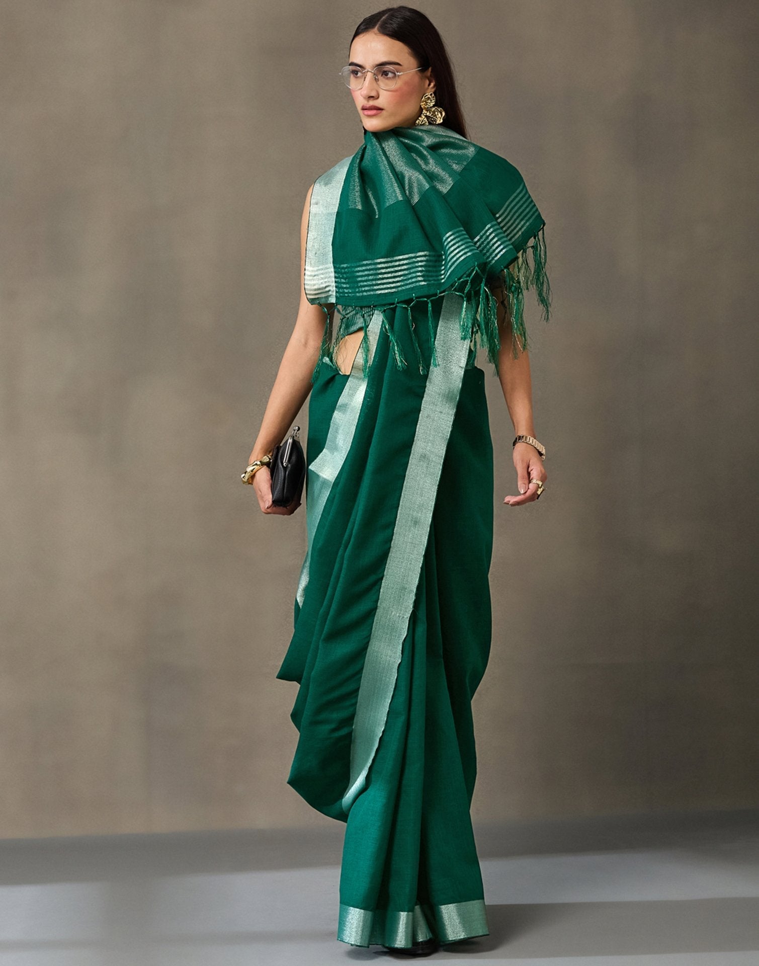 Green Cotton Woven Saree