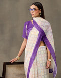 Off White Linen Printed Saree