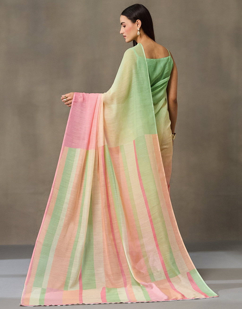 Mint Green Linen Printed Saree