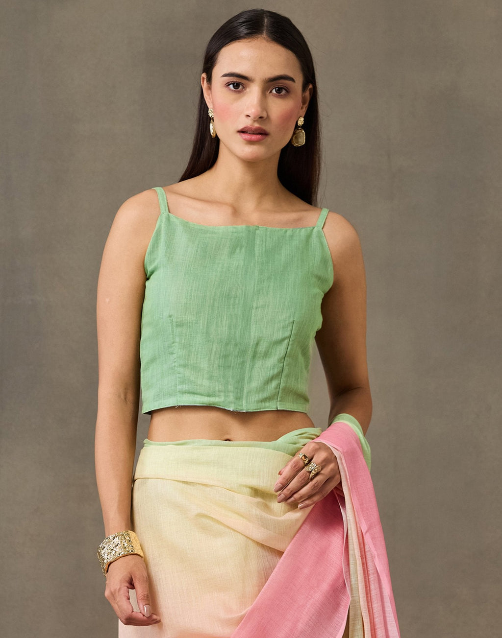 Mint Green Linen Printed Saree