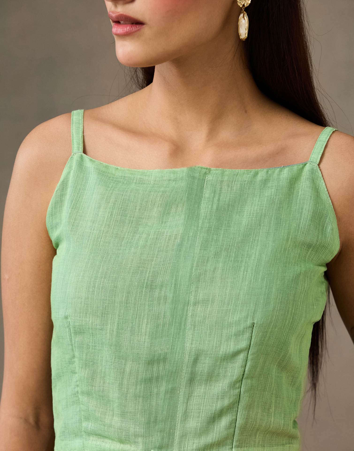 Mint Green Linen Printed Saree