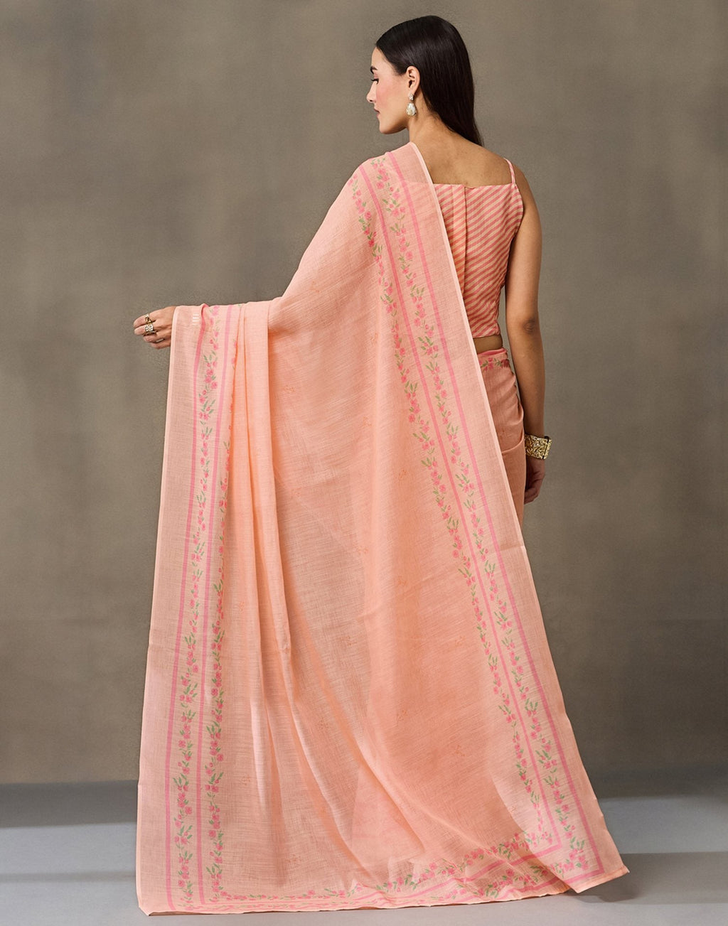 Peach Linen Printed Saree