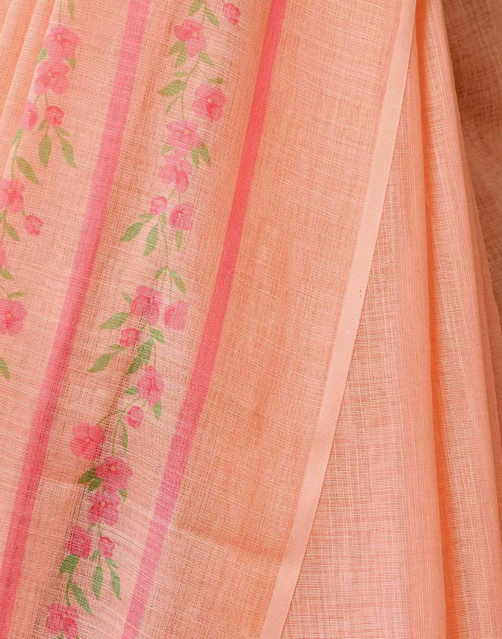 Peach Linen Printed Saree