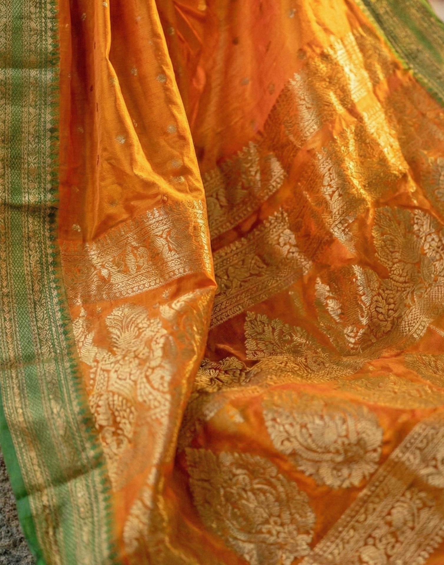 Orange Silk Woven Kanjivaram Saree