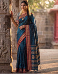 Peacock Blue Silk Woven Kanjivaram Saree