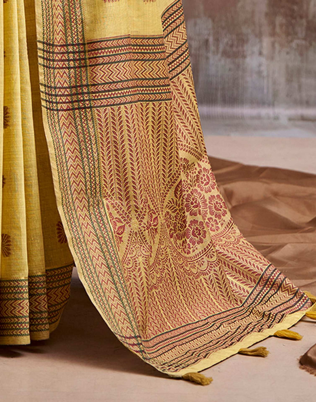 Yellow Cotton Woven Saree