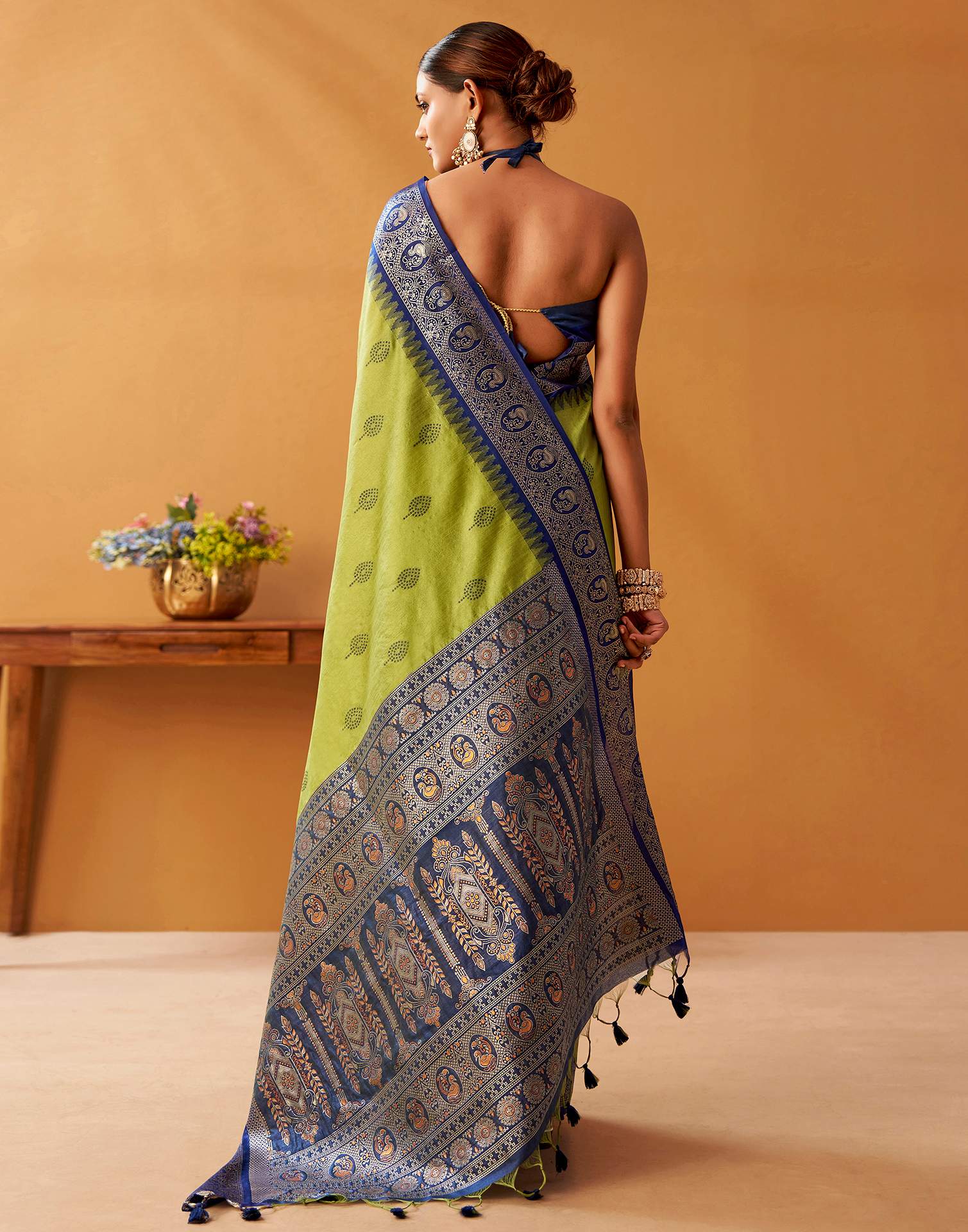 Lime Green Silk Woven Kanjivaram Saree