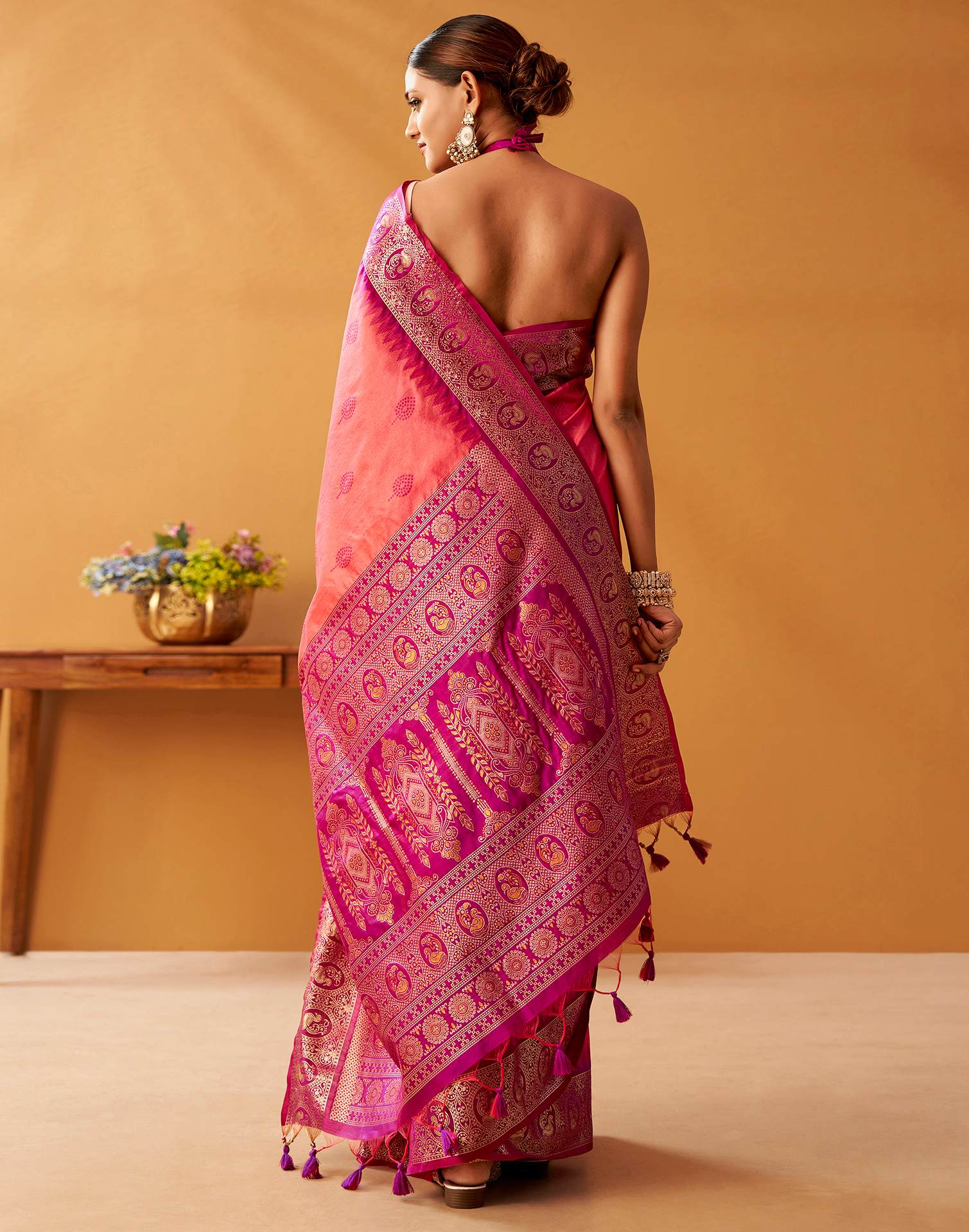 Coral Pink Silk Woven Kanjivaram Saree