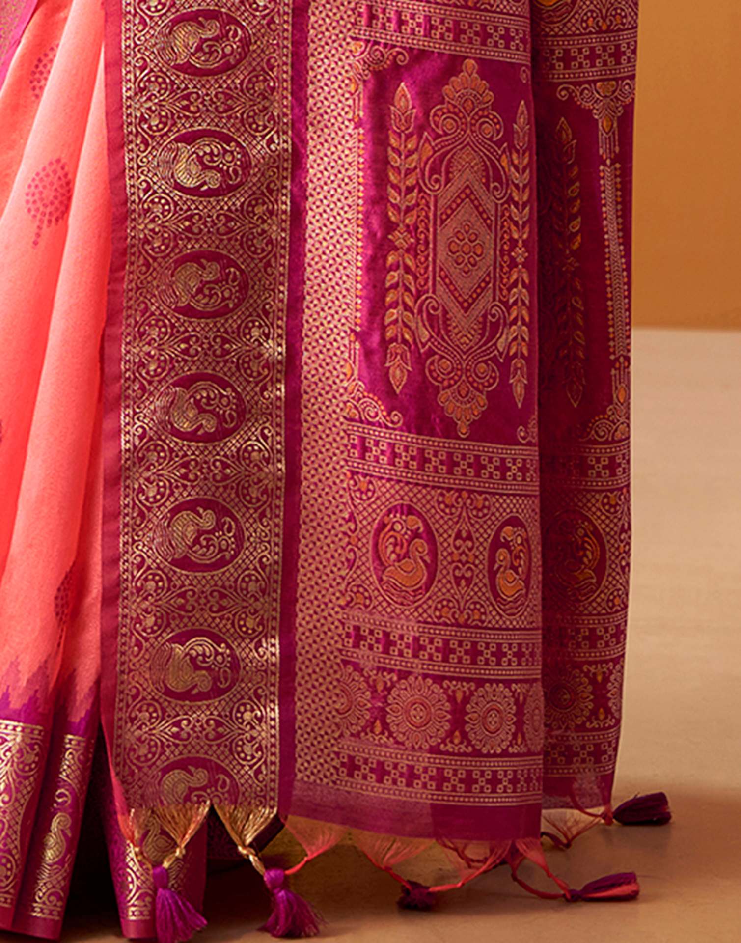Coral Pink Silk Woven Kanjivaram Saree