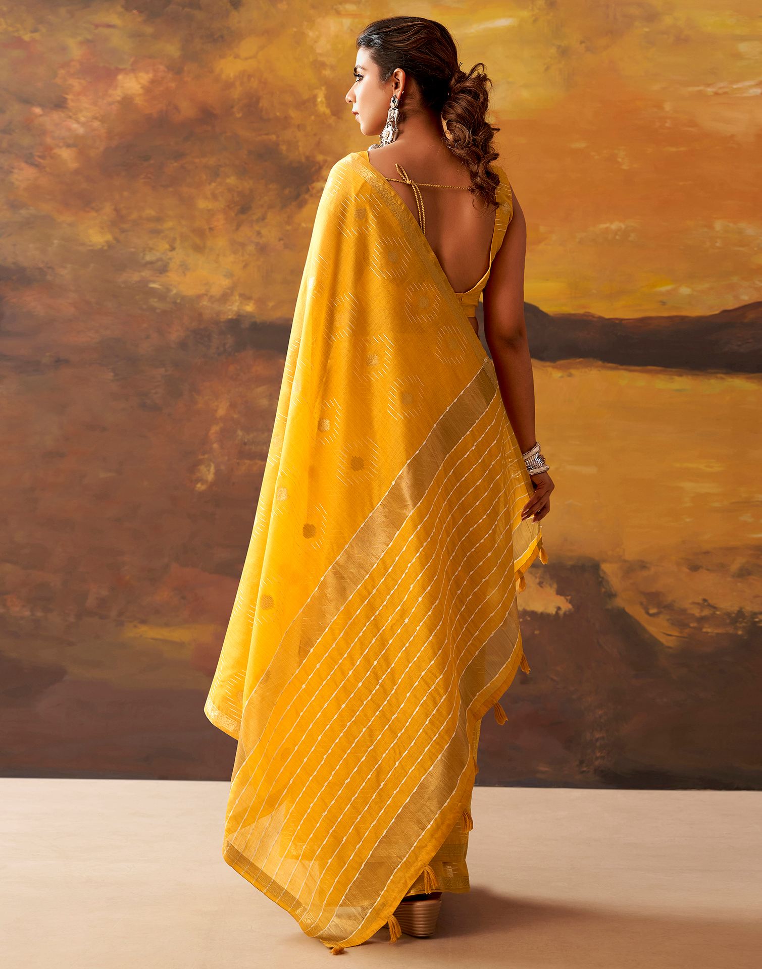 Yellow Cotton Chanderi Woven Saree