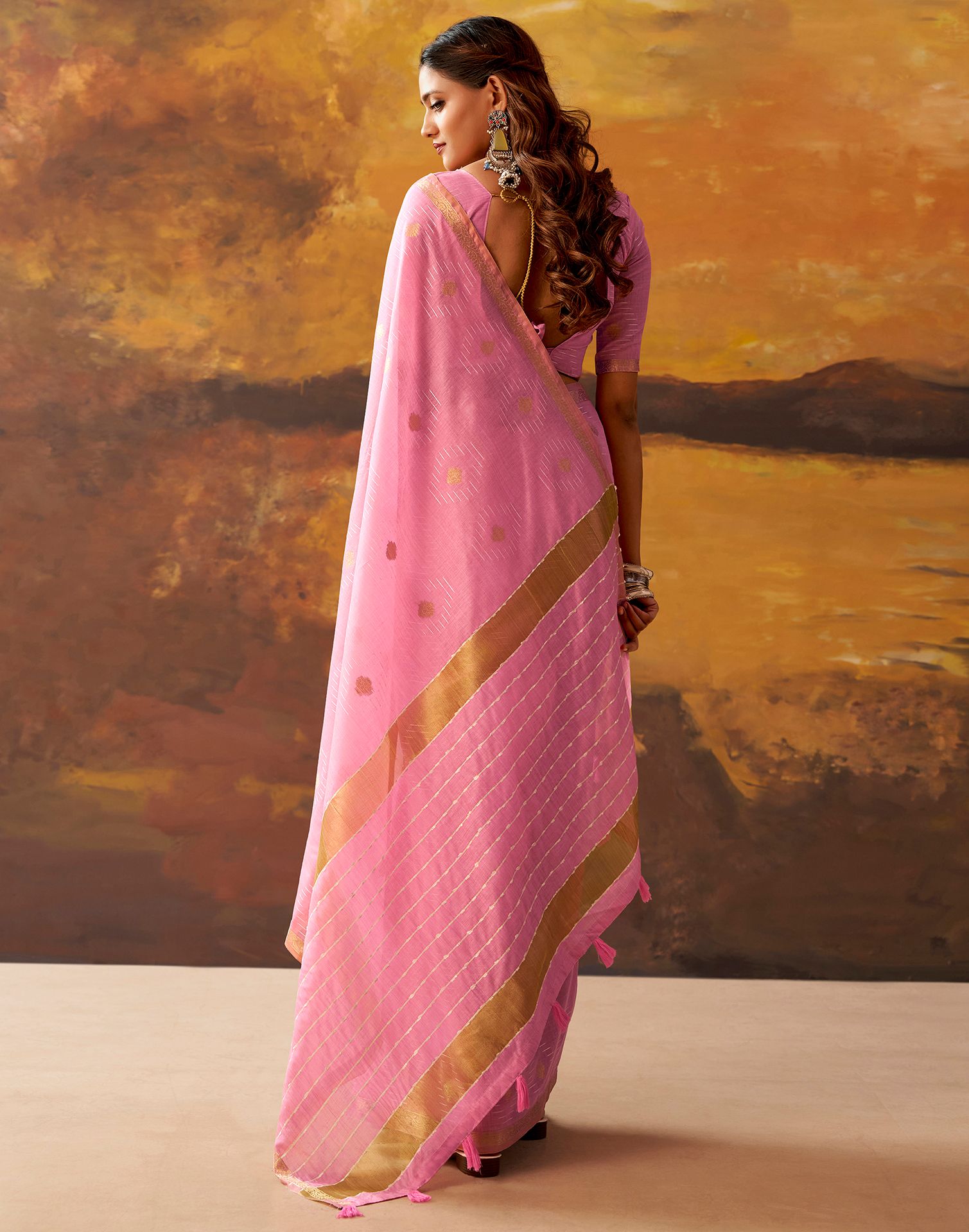 Light Pink Cotton Chanderi Woven Saree