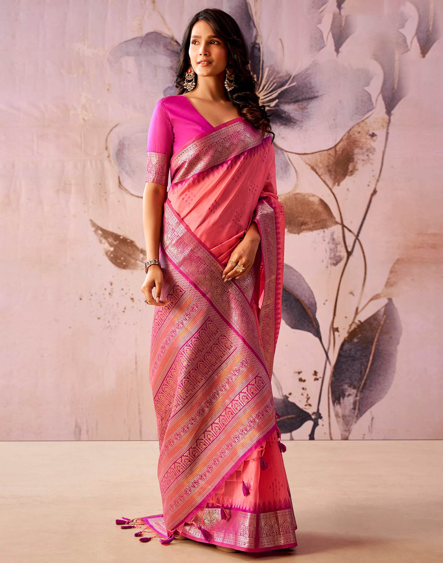 Pink Tussar Silk Woven Kanjivaram Saree