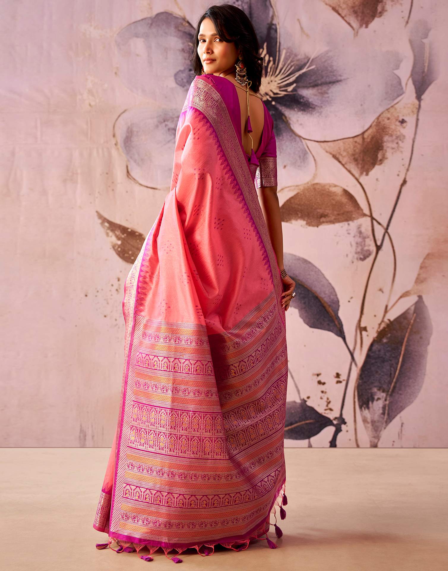 Pink Tussar Silk Woven Kanjivaram Saree