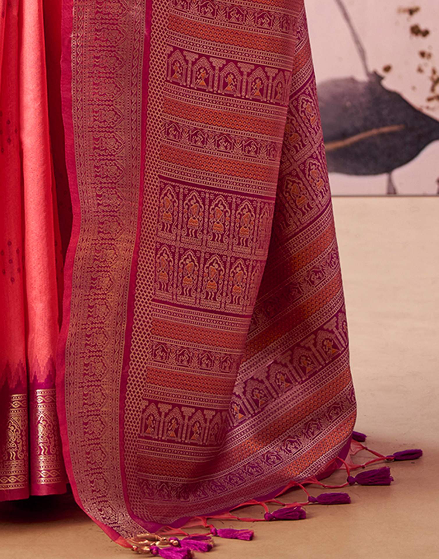 Pink Tussar Silk Woven Kanjivaram Saree