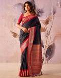 Black Tussar Silk Woven Kanjivaram Saree