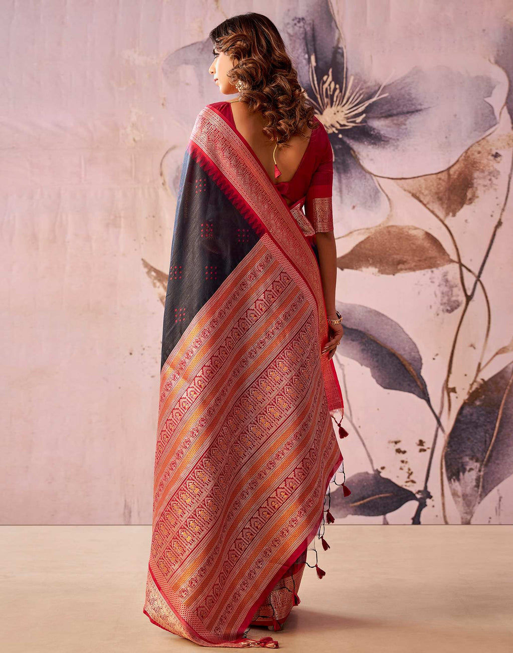 Black Tussar Silk Woven Kanjivaram Saree