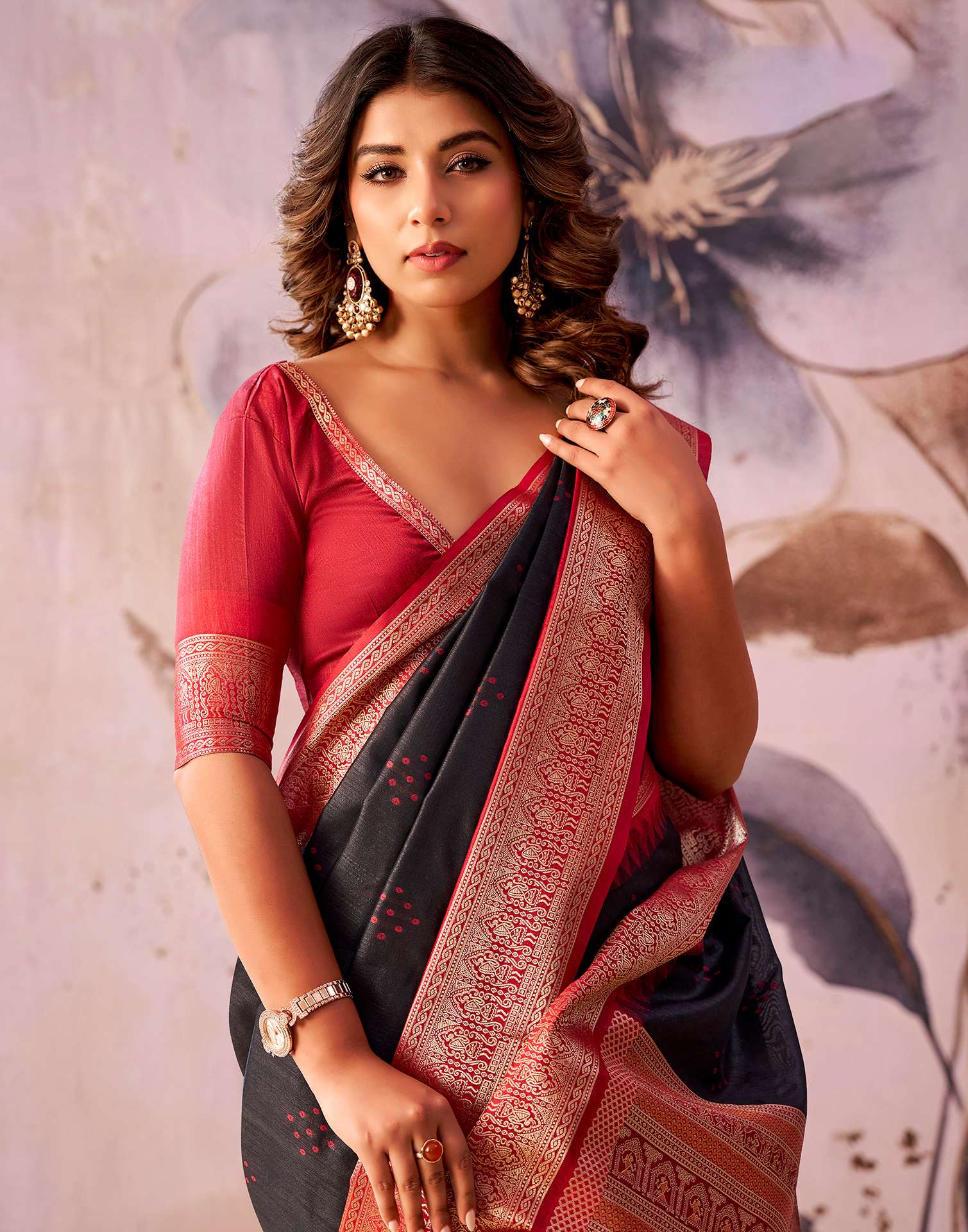 Black Tussar Silk Woven Kanjivaram Saree