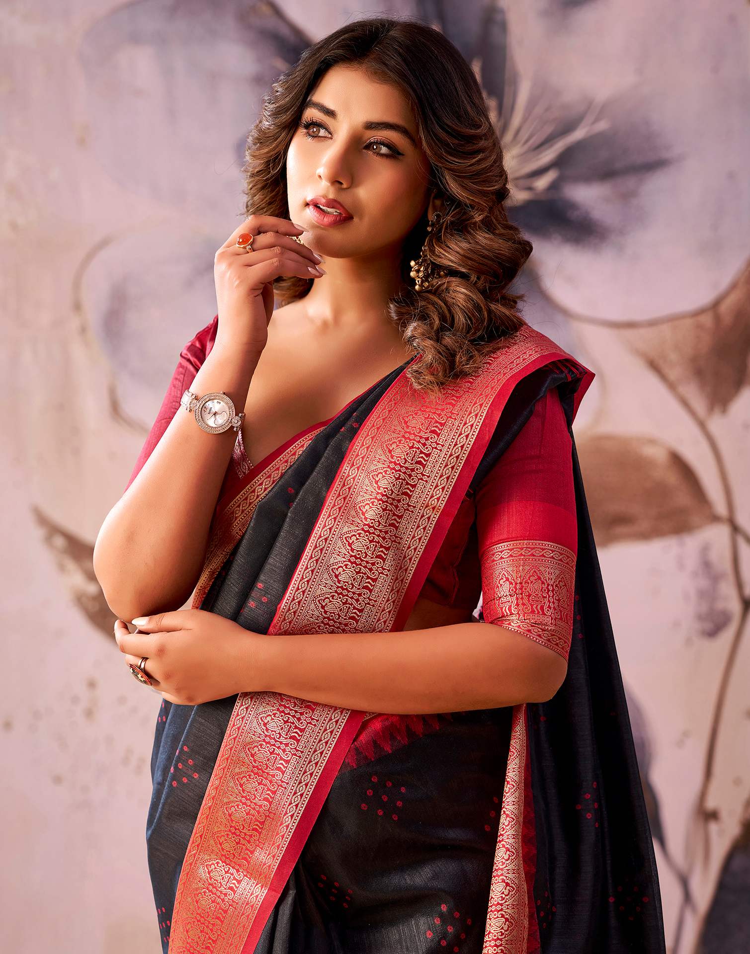 Black Tussar Silk Woven Kanjivaram Saree