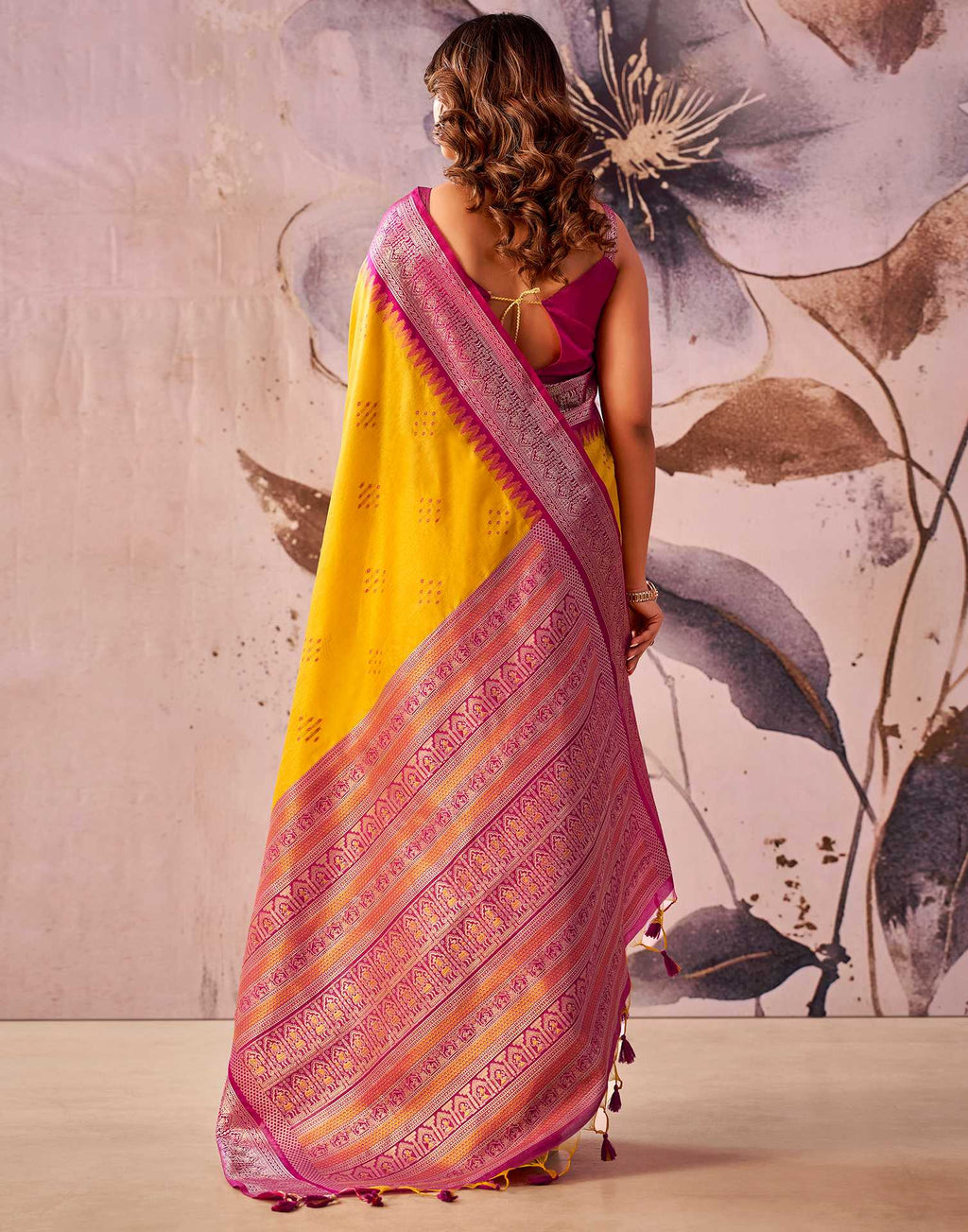 Yellow Tussar Silk Woven Kanjivaram Saree