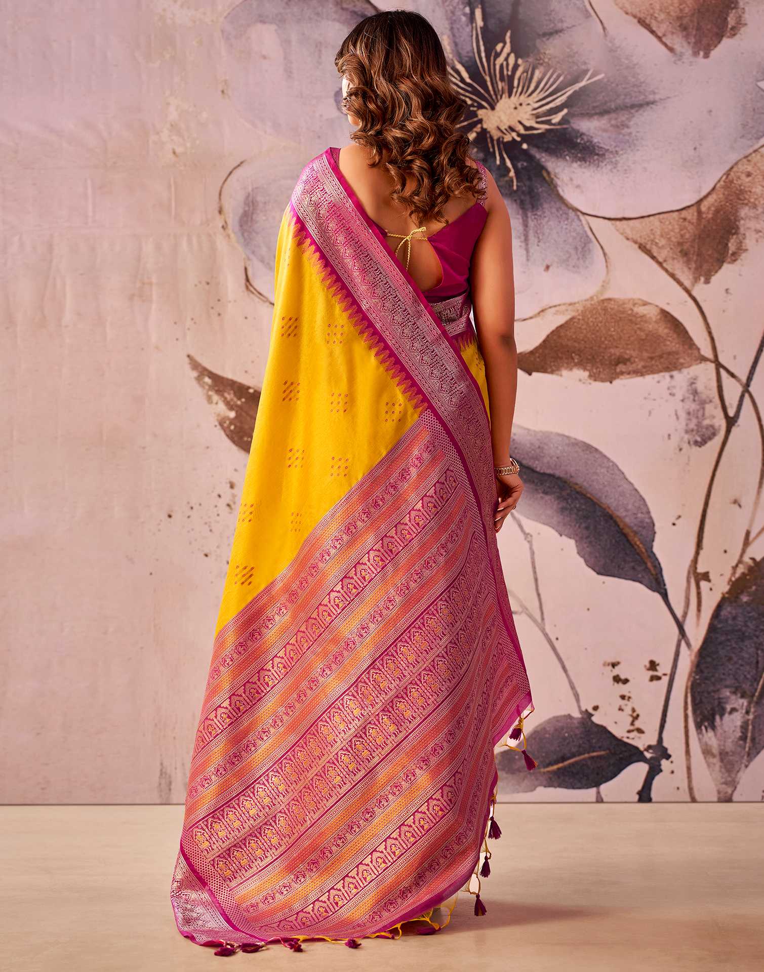 Yellow Tussar Silk Woven Kanjivaram Saree
