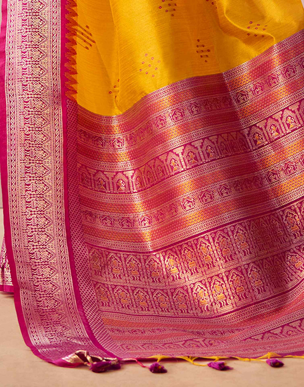 Yellow Tussar Silk Woven Kanjivaram Saree