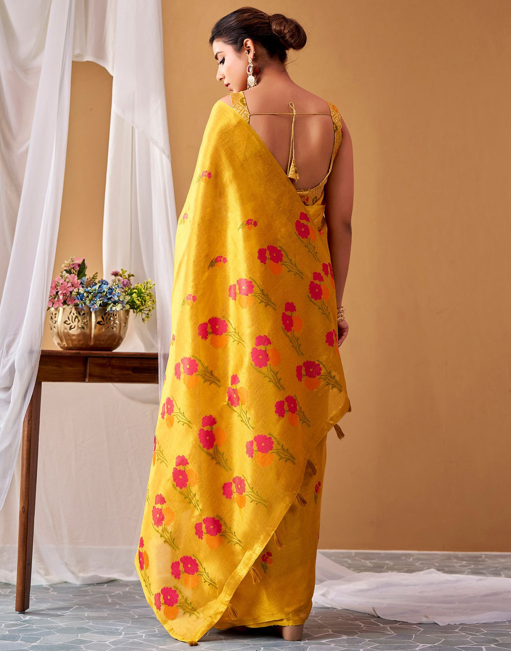 Yellow Tissue Silk Woven Floral Saree