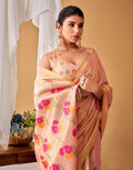 Peach Tissue Silk Woven Floral Saree